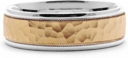 7 millimeters wide two-tone .925 sterling silver & 10K yellow gold hammered wedding band in Saudi Arabia