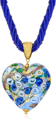 Ross-Simons Italian Multicolored Murano Heart Pendant Necklace in 18kt Gold Over Sterling in Saudi Arabia