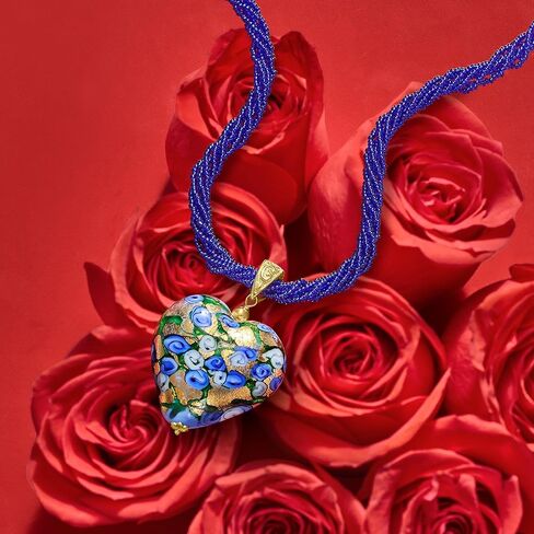 Ross-Simons Italian Multicolored Murano Heart Pendant Necklace in 18kt Gold Over Sterling in Saudi Arabia