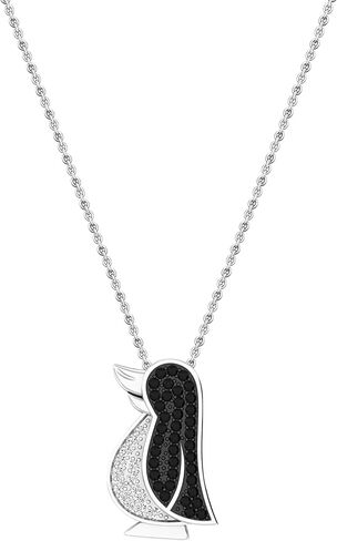 Dazzlingrock Collection 0.22 CT Round Black & White Diamond Penguin Pendant with 18 inch Silver Chain in Solid Gold in Saudi Arabia
