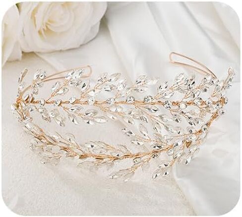JWICOS Wedding Tiara Headband for Women Crystal Handmade Queen Leaf Bridal Headband Headpieces Wedding Hair Accessories for Prom Halloween Cosplay Party Pageant in Kuwait