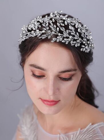 JWICOS Wedding Tiara Headband for Women Crystal Handmade Queen Leaf Bridal Headband Headpieces Wedding Hair Accessories for Prom Halloween Cosplay Party Pageant in Kuwait