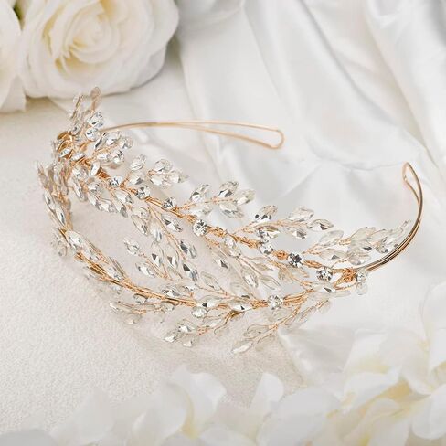 JWICOS Wedding Tiara Headband for Women Crystal Handmade Queen Leaf Bridal Headband Headpieces Wedding Hair Accessories for Prom Halloween Cosplay Party Pageant in Kuwait