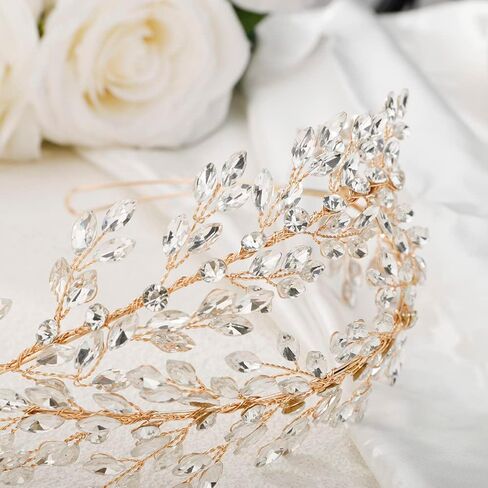 JWICOS Wedding Tiara Headband for Women Crystal Handmade Queen Leaf Bridal Headband Headpieces Wedding Hair Accessories for Prom Halloween Cosplay Party Pageant in Kuwait