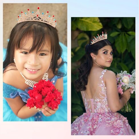 Ahoney Peach Tiara و Crown for Women ، Crystal Gold Crown Rhinestone Princess Peach Tiaras لعيد ميلاد الالتزامات حفلة عيد الهالوين in Kuwait