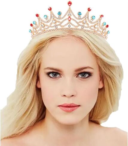 Ahoney Peach Tiara و Crown for Women ، Crystal Gold Crown Rhinestone Princess Peach Tiaras لعيد ميلاد الالتزامات حفلة عيد الهالوين in Kuwait