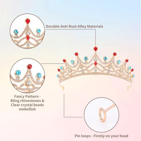 Ahoney Peach Tiara و Crown for Women ، Crystal Gold Crown Rhinestone Princess Peach Tiaras لعيد ميلاد الالتزامات حفلة عيد الهالوين in Kuwait