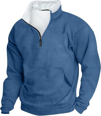 Quarter Zip Pullover Men Winter Outdoor Warm Tactical Sweatshirt Fleece Pullover Jacket Long Sleeve Stand Collar Tops in Saudi Arabia