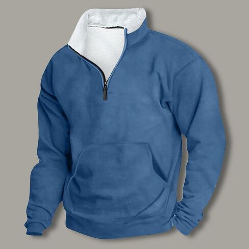 Quarter Zip Pullover Men Winter Outdoor Warm Tactical Sweatshirt Fleece Pullover Jacket Long Sleeve Stand Collar Tops in Saudi Arabia