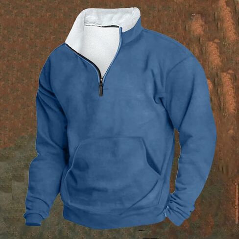 Quarter Zip Pullover Men Winter Outdoor Warm Tactical Sweatshirt Fleece Pullover Jacket Long Sleeve Stand Collar Tops in Saudi Arabia