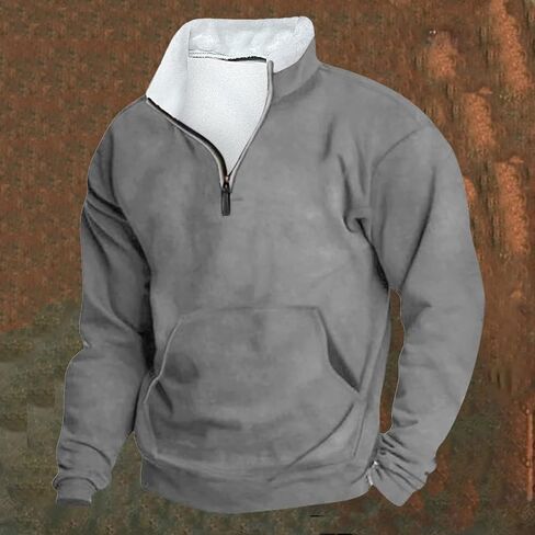 Quarter Zip Pullover Men Winter Outdoor Warm Tactical Sweatshirt Fleece Pullover Jacket Long Sleeve Stand Collar Tops in Saudi Arabia