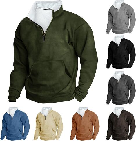 Quarter Zip Pullover Men Winter Outdoor Warm Tactical Sweatshirt Fleece Pullover Jacket Long Sleeve Stand Collar Tops in Saudi Arabia