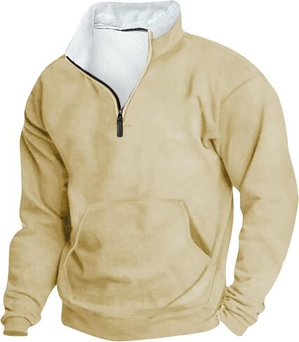 Quarter Zip Pullover Men Winter Outdoor Warm Tactical Sweatshirt Fleece Pullover Jacket Long Sleeve Stand Collar Tops in Saudi Arabia