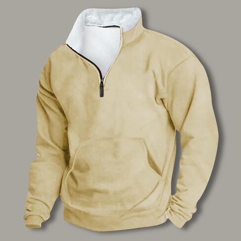 Quarter Zip Pullover Men Winter Outdoor Warm Tactical Sweatshirt Fleece Pullover Jacket Long Sleeve Stand Collar Tops in Saudi Arabia