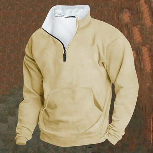 Quarter Zip Pullover Men Winter Outdoor Warm Tactical Sweatshirt Fleece Pullover Jacket Long Sleeve Stand Collar Tops in Saudi Arabia