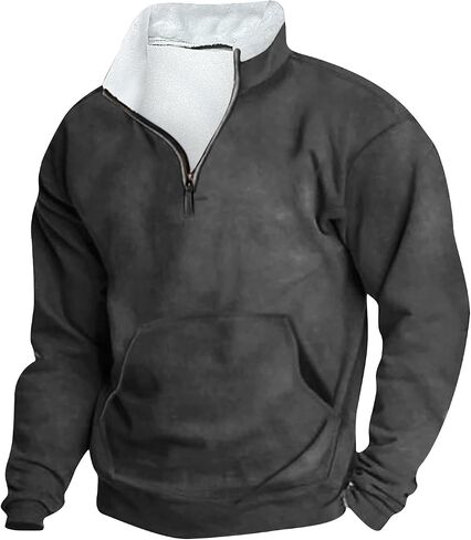 Quarter Zip Pullover Men Winter Outdoor Warm Tactical Sweatshirt Fleece Pullover Jacket Long Sleeve Stand Collar Tops in Saudi Arabia