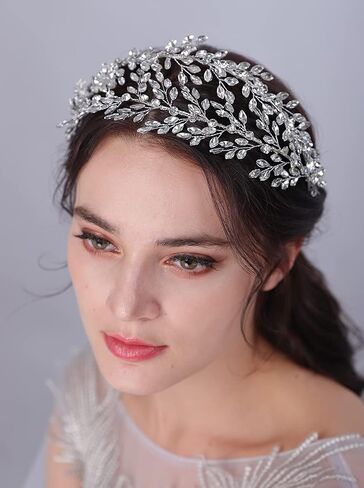 JWICOS Wedding Tiara Headband for Women Crystal Handmade Queen Leaf Bridal Headband Headpieces Wedding Hair Accessories for Prom Halloween Cosplay Party Pageant in Saudi Arabia