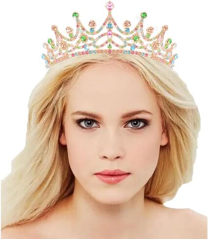 Ahoney Peach Tiara و Crown for Women ، Crystal Gold Crown Rhinestone Princess Peach Tiaras لعيد ميلاد الالتزامات حفلة عيد الهالوين in Kuwait