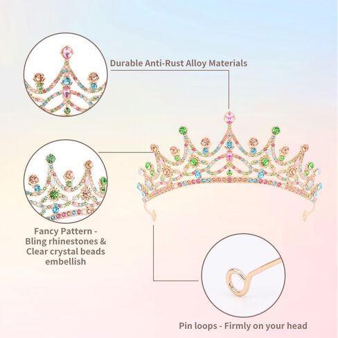 Ahoney Peach Tiara و Crown for Women ، Crystal Gold Crown Rhinestone Princess Peach Tiaras لعيد ميلاد الالتزامات حفلة عيد الهالوين in Kuwait