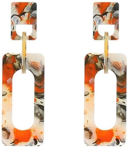 Boho Colorful Rectangle Dangle Earrings Retro Acrylic Geometry Exaggerated Double Squares Statement Drop Earrings for Women Jewelry Gift in Kuwait