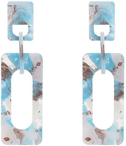 Boho Colorful Rectangle Dangle Earrings Retro Acrylic Geometry Exaggerated Double Squares Statement Drop Earrings for Women Jewelry Gift in Kuwait