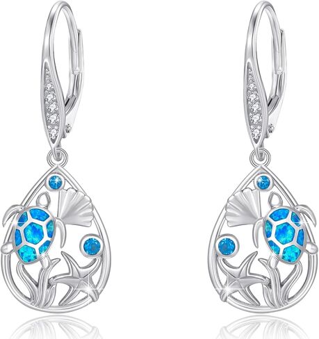 أقراط السلحفاة للنساء S925 SINGLE SILVER HAWAII الأزرق الأزرق السلحفاة SEA TURTLE STARFFISH تتدلى أقراط السلحفاة قطرة حيوانات المحيط أقراط الشاطئ الصيفي للمجوهرات مجوهرات الأم عيد الميلاد in Kuwait