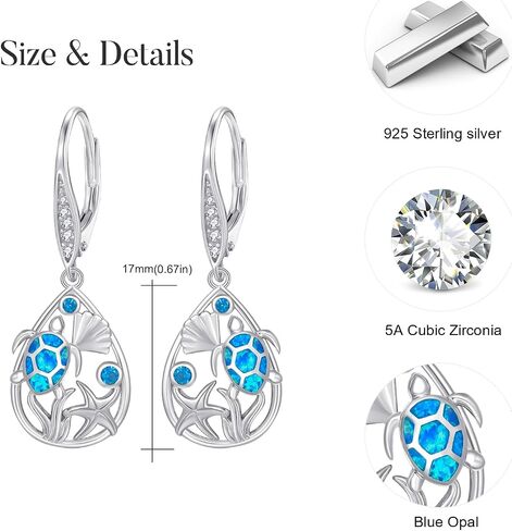 أقراط السلحفاة للنساء S925 SINGLE SILVER HAWAII الأزرق الأزرق السلحفاة SEA TURTLE STARFFISH تتدلى أقراط السلحفاة قطرة حيوانات المحيط أقراط الشاطئ الصيفي للمجوهرات مجوهرات الأم عيد الميلاد in Kuwait