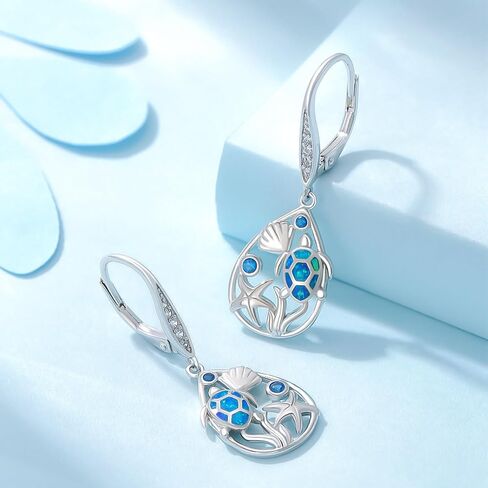 أقراط السلحفاة للنساء S925 SINGLE SILVER HAWAII الأزرق الأزرق السلحفاة SEA TURTLE STARFFISH تتدلى أقراط السلحفاة قطرة حيوانات المحيط أقراط الشاطئ الصيفي للمجوهرات مجوهرات الأم عيد الميلاد in Kuwait