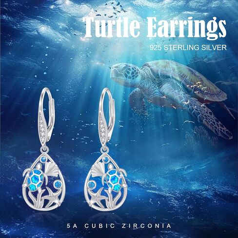 أقراط السلحفاة للنساء S925 SINGLE SILVER HAWAII الأزرق الأزرق السلحفاة SEA TURTLE STARFFISH تتدلى أقراط السلحفاة قطرة حيوانات المحيط أقراط الشاطئ الصيفي للمجوهرات مجوهرات الأم عيد الميلاد in Kuwait