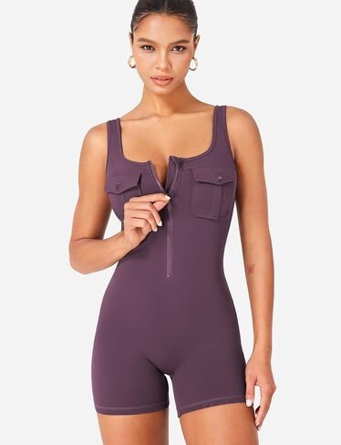 يوريو Coreflex تمرين البليتات للنساء قطعة واحدة بلا عاجلة بلا أكمام مع الجيوب البضائع zip up صالة الألعاب الرياضية اليوغا rompers in Kuwait