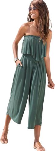 LASCANA Women's Flowy Strapless Culotte Jumpsuit in Saudi Arabia