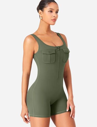 يوريو Coreflex تمرين البليتات للنساء قطعة واحدة بلا عاجلة بلا أكمام مع الجيوب البضائع zip up صالة الألعاب الرياضية اليوغا rompers in Kuwait
