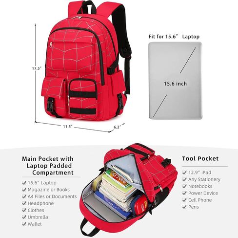 حقيبة ظهر للمدرسة للأولاد الأطفال على ظهر لعبة Backpack Propag Poys Boys Boys for Teens (Red) in Saudi Arabia