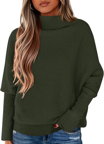 PRETTYGARDEN Womens Sweaters Fall Fashion 2025 Casual Loose Turtleneck Batwing Long Sleeve Knit Sweater Pullover Tops in Saudi Arabia