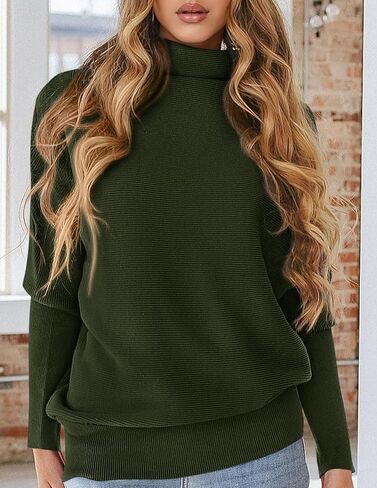 PRETTYGARDEN Womens Sweaters Fall Fashion 2025 Casual Loose Turtleneck Batwing Long Sleeve Knit Sweater Pullover Tops in Saudi Arabia