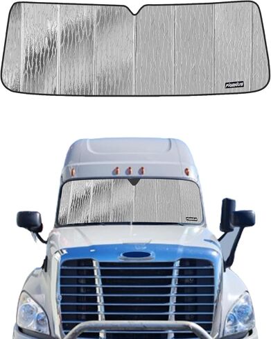 Windshield Sun Shade for Freightliner M2/S2 2002-2025,Without Sensor,Durable Window Sun Shade Shield,2-in-1 Reflective Sun Shade,Silver for Summer, Black for Winter in Kuwait