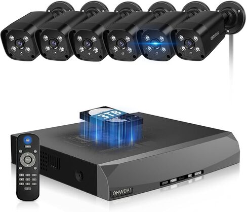 《2-Way Audio & Dual Power Mode》Outdoor CCTV Security Camera System with 130°Wide Angle-Lens,Black 8.0MP IP Wired Security Cameras,Home Surveillance Video Equipment in Saudi Arabia