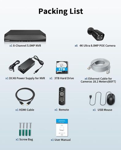 《2-Way Audio & Dual Power Mode》Outdoor CCTV Security Camera System with 130°Wide Angle-Lens,Black 8.0MP IP Wired Security Cameras,Home Surveillance Video Equipment in Saudi Arabia