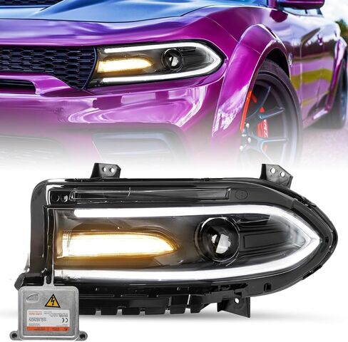 Headlight Assembly Replacement for 15-22 Dodge Charger [HID/Xenon Type] Projector Headlamp w/LED DRL LH (Left/Driver Side) Ballast Included in Saudi Arabia