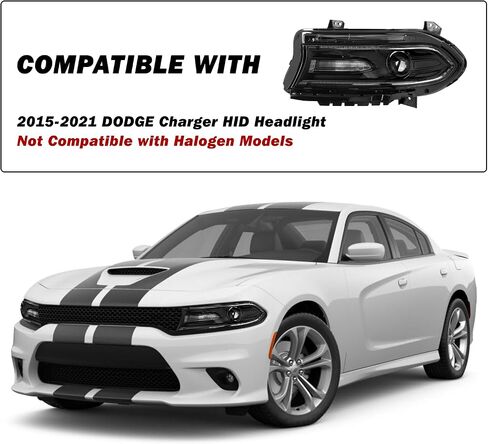 Headlight Assembly Replacement for 15-22 Dodge Charger [HID/Xenon Type] Projector Headlamp w/LED DRL LH (Left/Driver Side) Ballast Included in Saudi Arabia