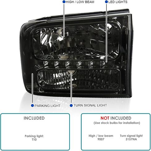 SPEC-D TUNING 1Pc Chrome Clear Led Headlights Compatible with 1999-2004 Ford F250 F350 F450 Super Duty, 2000-2004 Ford Excursion, L+R Pair Head Light Lamp Assembly in Saudi Arabia