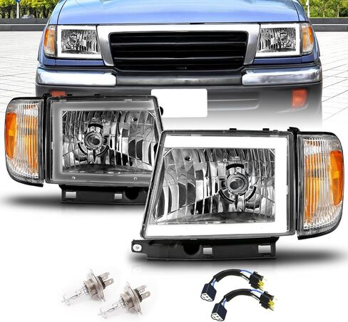 AmeriLite for 1997-2000 Toyota Tacoma 2WD Pickup LED Tube Black Reaplcement Headlights + Corner Light Set - Passenger and Driver Side in Saudi Arabia