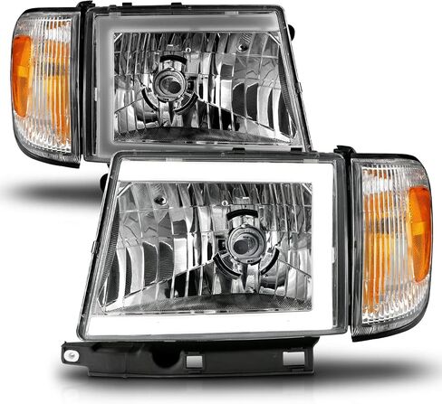 AmeriLite for 1997-2000 Toyota Tacoma 2WD Pickup LED Tube Black Reaplcement Headlights + Corner Light Set - Passenger and Driver Side in Saudi Arabia