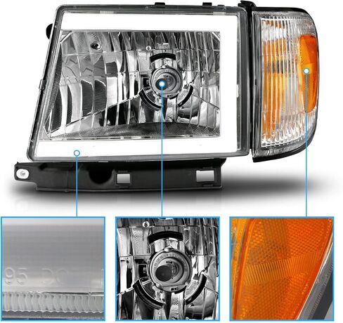AmeriLite for 1997-2000 Toyota Tacoma 2WD Pickup LED Tube Black Reaplcement Headlights + Corner Light Set - Passenger and Driver Side in Saudi Arabia
