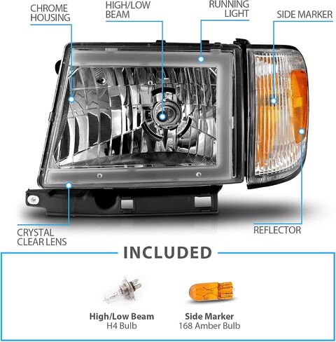 AmeriLite for 1997-2000 Toyota Tacoma 2WD Pickup LED Tube Black Reaplcement Headlights + Corner Light Set - Passenger and Driver Side in Saudi Arabia