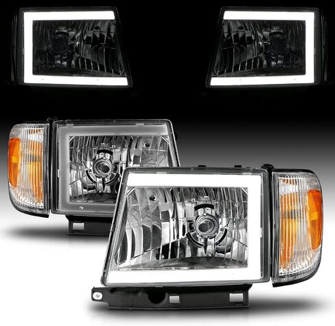 AmeriLite for 1997-2000 Toyota Tacoma 2WD Pickup LED Tube Black Reaplcement Headlights + Corner Light Set - Passenger and Driver Side in Saudi Arabia