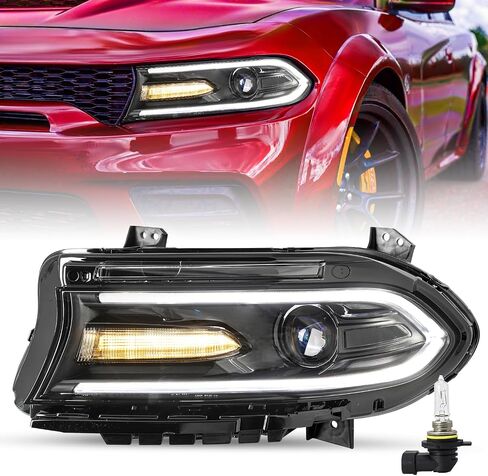 Headlight Assembly Replacement for 15-22 Dodge Charger [HID/Xenon Type] Projector Headlamp w/LED DRL LH (Left/Driver Side) Ballast Included in Saudi Arabia