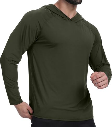 Men's UPF 50+ Fishing Rash Guard Shirt – Quick-Dry UV Long Sleeve Sun Hoodie Swim Shirt for Fishing, Hiking & Yard Work in Kuwait