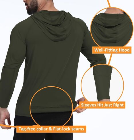 Men's UPF 50+ Fishing Rash Guard Shirt – Quick-Dry UV Long Sleeve Sun Hoodie Swim Shirt for Fishing, Hiking & Yard Work in Kuwait