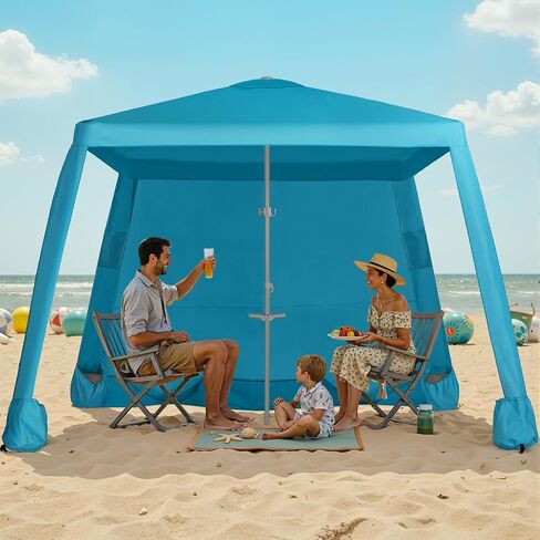 Beach Cabana, Easy Setup 6.6'×6.6' Canopy with Side Wall, UPF 50+ UV Protection Beach Tent Sun Shelter, Cool Cabana Tent with Waterproof Fabric, Sand Pockets, Portable Shelter for Family Friends in Saudi Arabia